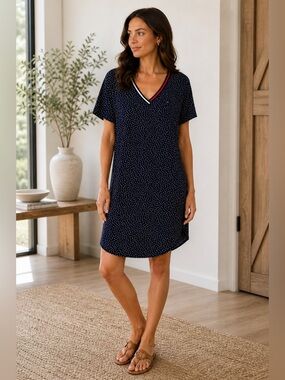 Tommy Hilfiger Navy Polka Dot T-Shirt Dress 2X EUC